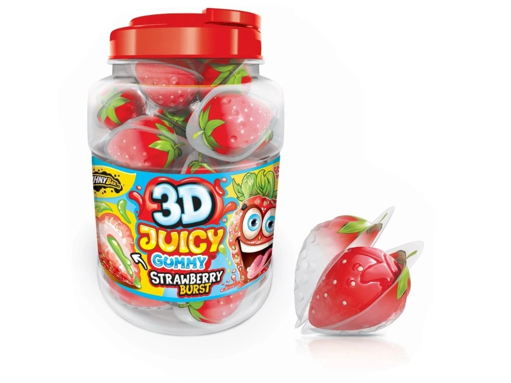3D Juicy Strawberry Želatinové bonbóny ve tvaru jahody 18g 60ks